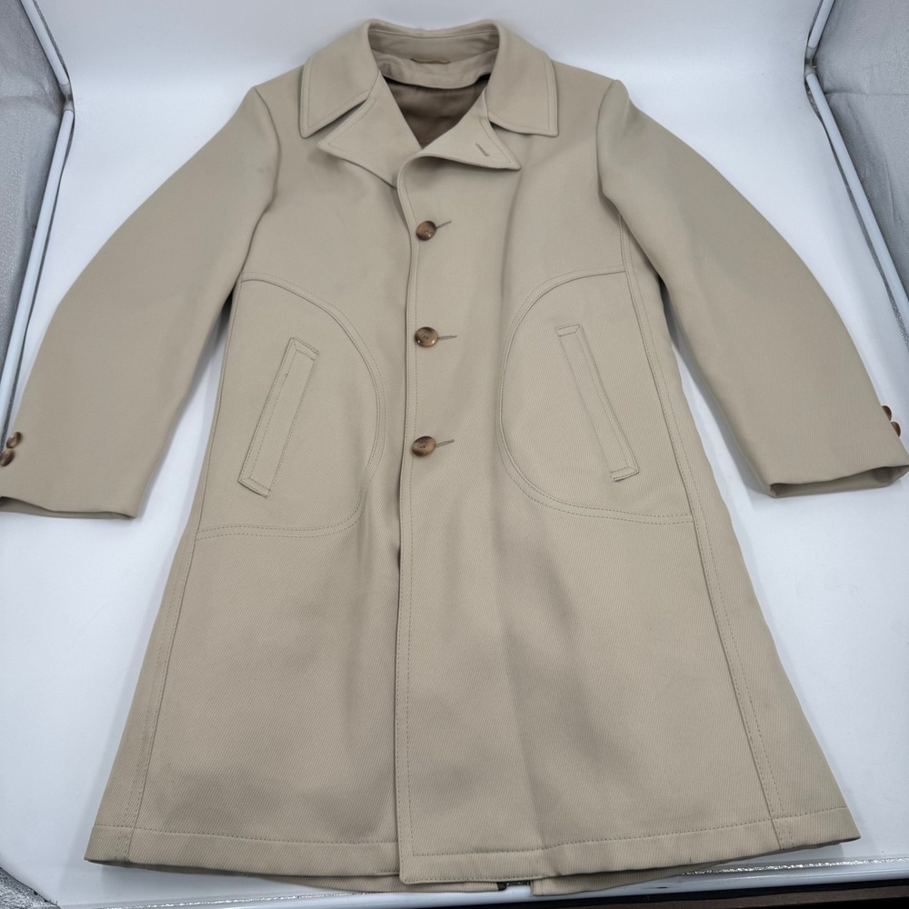 Vintage JCPenney Mens‎ Tan Textured Polyester Full Length Overcoat Size 38R